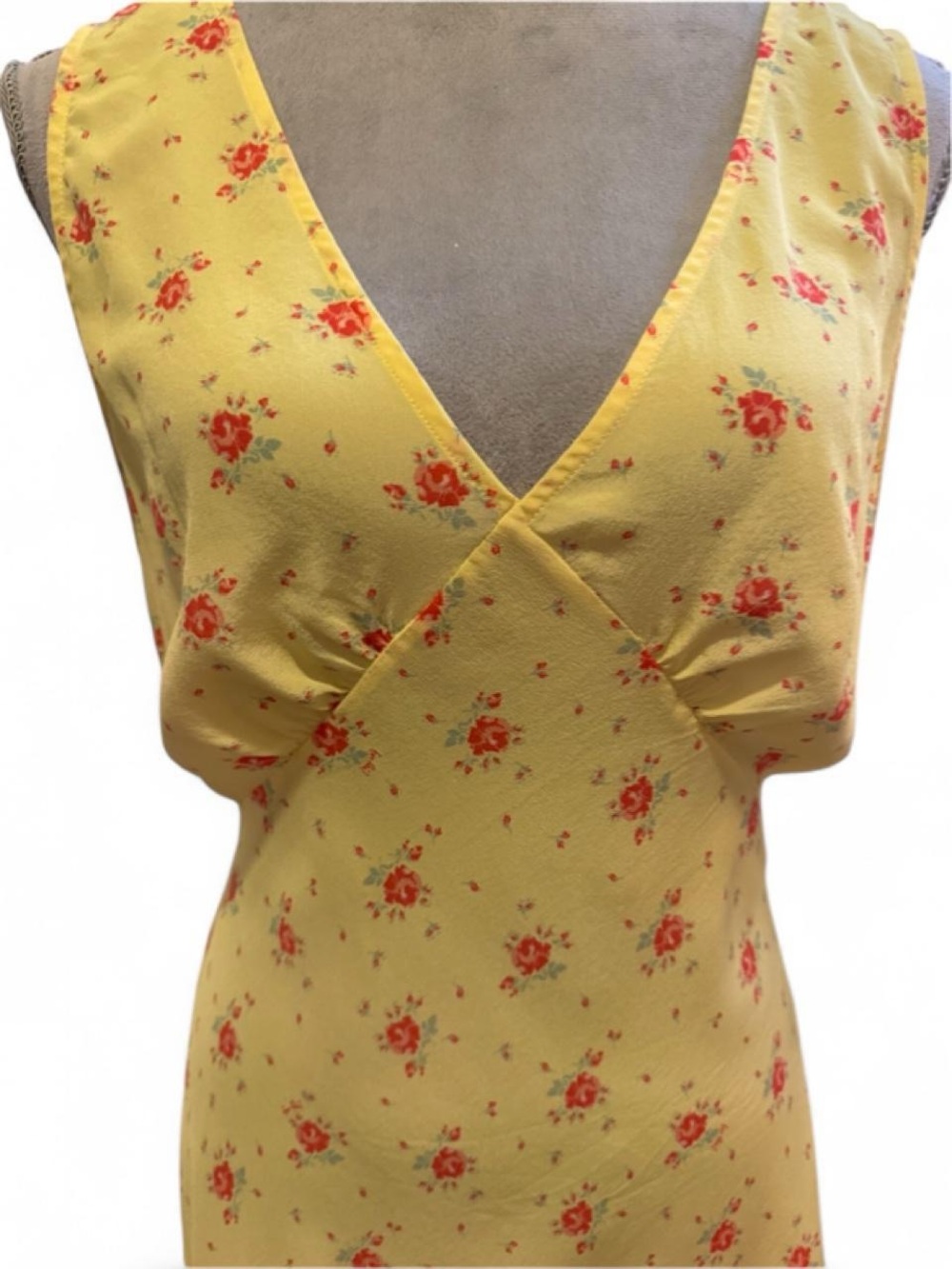 Realisation Par Isabelli 100% silk Yellow Floral V-Neck Sundress L - Picture 2 of 8